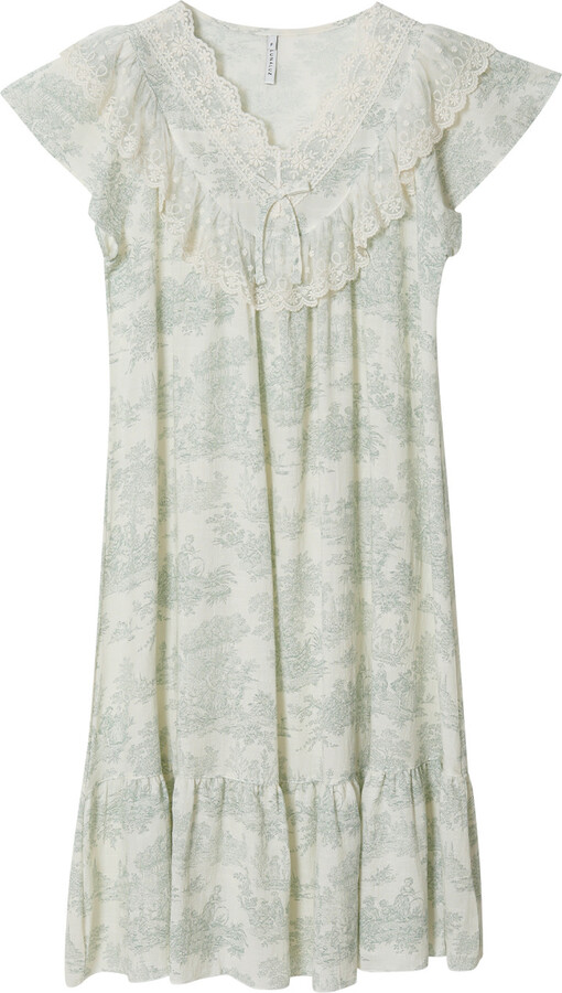 Luna Luz Green Elise Rayon-Cotton V-Neck Sleeveless Nightdress