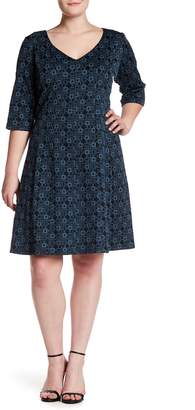 Taylor Novelty Pattern V-Neck Fit & Flare Dress (Plus Size)