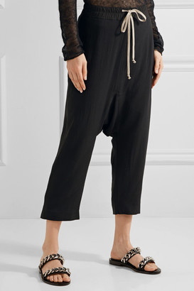 Rick Owens Cropped Wool And Silk-blend Track Pants - Black