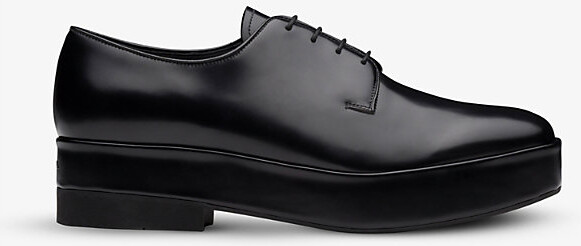Prada Mens Black Brushed Laced Leather Derby Shoes Eur 44.5 / 10.5 Uk Men