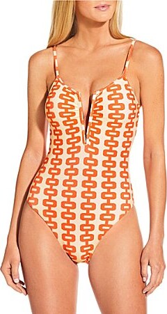 Gianni Bini Retro Fille Pique Textured V-Wire Plunge One Piece Swimsuit
