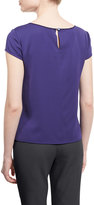Thumbnail for your product : Armani Collezioni Cap-Sleeve Round-Neck Silk Blouse, Imperial Purple