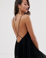 Thumbnail for your product : ASOS DESIGN DESIGN pleated mini trapeze dress with lace up back detail