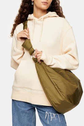 Topshop Womens Considered Khaki Oversized Nylon Sling Hobo Bag - Khaki