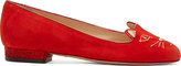 Thumbnail for your product : Charlotte Olympia Red Suede & Swarovsky Limited Edition Kitty Flats