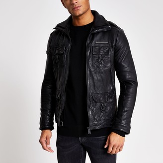 Superdry Mens River Island Black leather jacket