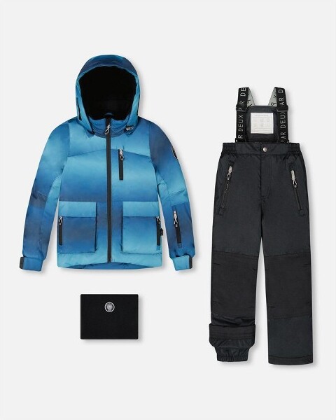 Deux Par Deux DeuxparDeuxBoyTwo-PiecePlaySnowsuitwithPrintedJacketandSolidPantBlack-5Years