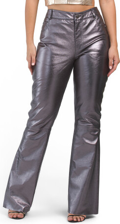 TJMAXX Lamb Leather Dimitri Metallic Pants For Women, Polyester/Leather