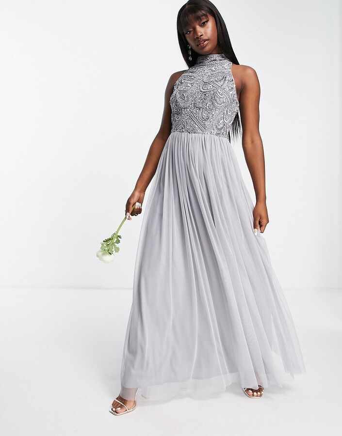 gray tulle bridesmaid dress
