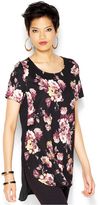 Thumbnail for your product : Bar III Short-Sleeve Mixed-Media Printed Tunic