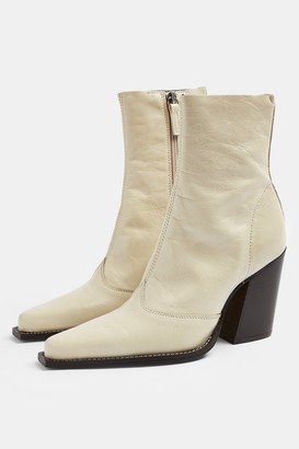Topshop HUNGARY Ecru Leather Western Boots - ShopStyle