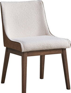 Wildon Home 2Pcs White And Brown Dining Side Chairs - Boucle Velvet Fabric With Stable Wood Legs For Eating 2 & Traditional Design Upholstery