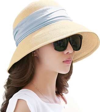 Comhats Sun Hat Women Foldable Wide Brimmed UPF 50 Summer Straw Hats for  Beach Travel Packable Ladies Sunhats UV Protection SPF 50 Adjustable Small  Head Natural Beige Blue Band - ShopStyle