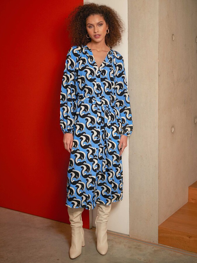 Ro&Zo Tile Print Shirt Dress, Blue ShopStyle