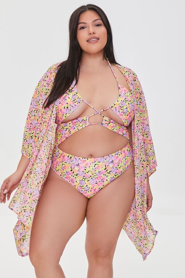 Forever 21 Plus Size Floral Swim Cover-Up Kimono - ShopStyle