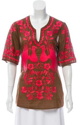 Tory Burch Embroidered Short Sleeve Top