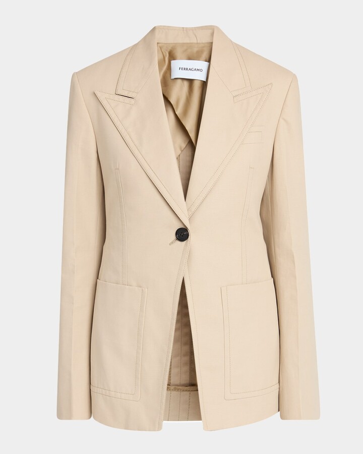Ferragamo Patch Pocket Single-Breasted Cotton Blazer Jacket