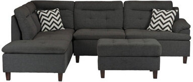 Latitude Run Living Room Furniture Charcoal Cushion Sectional W Ottoman Linen Like Fabric Sofa Chaise