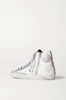 Thumbnail for your product : Golden Goose Francy Glittered Distressed Leather And Suede High-top Sneakers - White