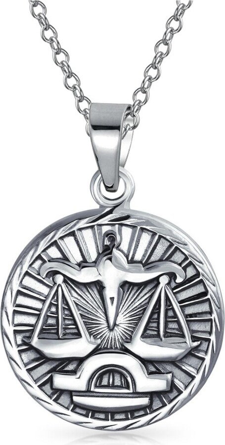Bling Jewelry Astrology Zodiac Symbol Libra Sign Medallion Pendant Necklace .925 Sterling Silver