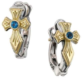 Konstantino Kleos 18K White Gold, Sterling Silver & Blue Topaz Cross Huggie Earrings