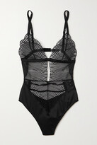 Thumbnail for your product : Coco de Mer Athena Cutout Embroidered Tulle And Satin Bodysuit