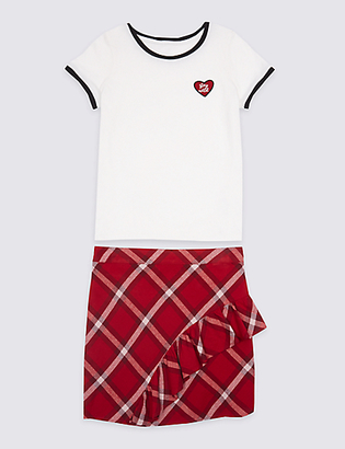 Marks and Spencer 2 Piece Pure Cotton T-Shirt with Skirt Outfit (3-14 Years)