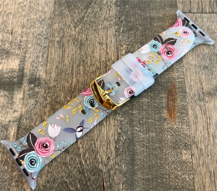 Floral Print Silicone Apple Watch Band Women's Charm Wristband