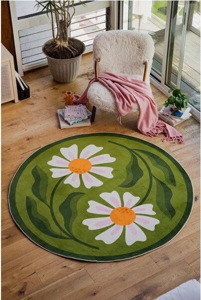 Lany Space LanySpaceJessicaMillerDualDaisyGreenRoundRug