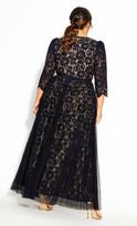 Thumbnail for your product : City Chic Pleated Lace Maxi Dress - navy