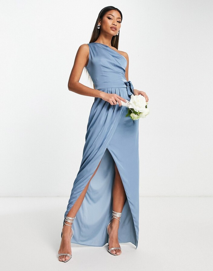 TFNC Bridesmaids one shoulder maxi dress with pleated detail in blue -  ShopStyle