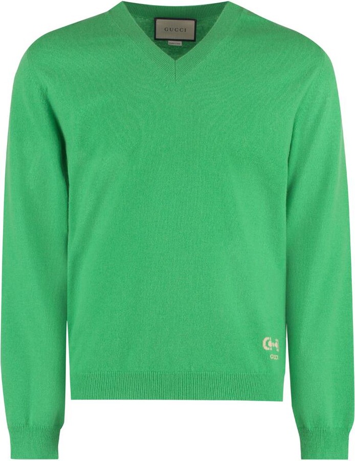 GUCCI Knitwear Men, GG wool jumper Green