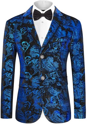 MAGE MALE Men's Dress Party Floral Suit Jacket Notched Lapel Slim Fit Two Button Stylish Blazer