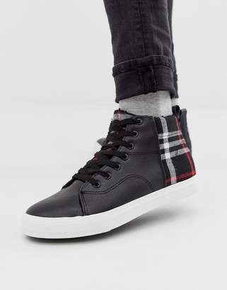 Brave Soul high top trainers with checked panels-Black