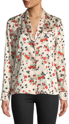 A.L.C. Leomie Floral-Print Silk Button-Front Top