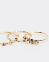 Thumbnail for your product : Topshop stacking rings multipack x 3 in gold with pave crystals