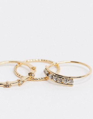 Topshop stacking rings multipack x 3 in gold with pave crystals