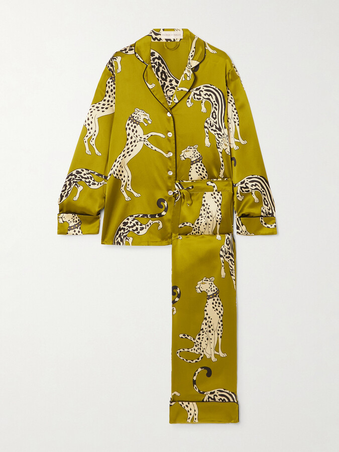 Olivia von Halle Lila Printed Silk-satin Pajama Set - Yellow