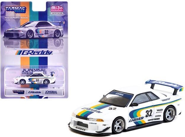 Nissan Skyline GT-R (R32) Widebody RHD #32 'Greddy - Jonsibal Designworks' White with Stripes 1/64 Diecast Model by Tarmac Works