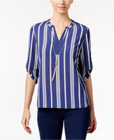 Thumbnail for your product : NY Collection Petite Striped Crepe Top with Necklace