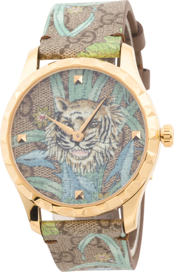 Gucci Swiss Made G Timeless Tiger Leather Strap Watch - ShopStyle