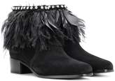 Miu Miu Feather-trimmed suede ankle boots