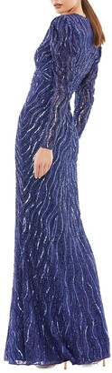 Mac Duggal Sequin Long Puff-Sleeve Column Gown