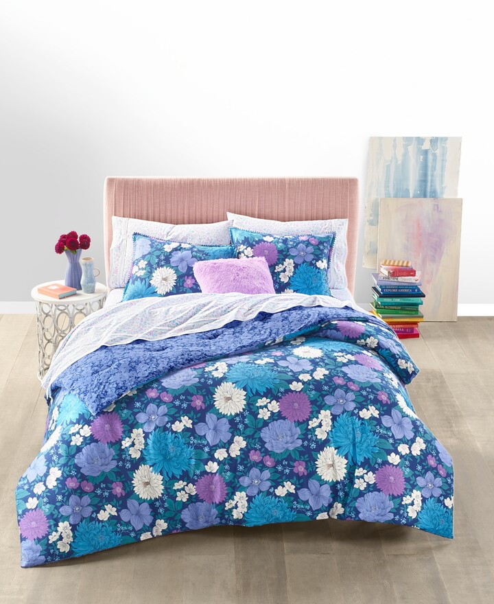 Goldstar ® Rosaleen Lilac Double Quilted Bedspread Polycotton Floral Printed Frilled Throw With 2 Pillow Shams