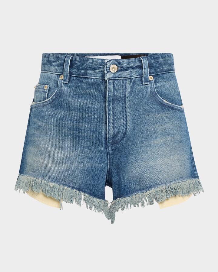 Loewe Anagram Detail Frayed Denim Shorts