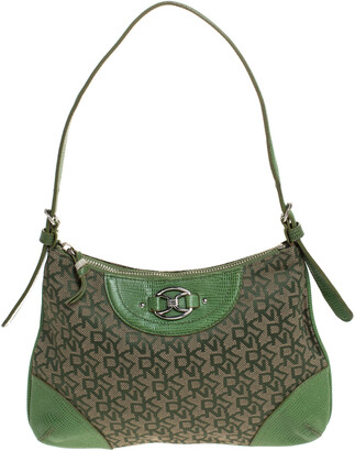 DKNY Green Monogram Canvas and Lizard Embossed Leather Small Shoulder Bag -  ShopStyle