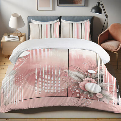 Ambesonne Pink Duvet Cover Set Tender Flourish Pastel Modern Pale Grey and Rose