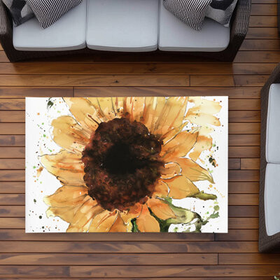 East Urban Home Big Sunflower Botanical Yellow Outdoor Area Rug for Home Decor