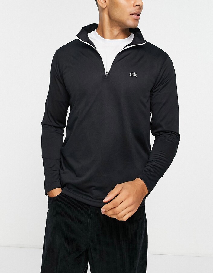 Calvin Klein Golf Newport half zip sweater with tape sleeve in black -  ShopStyle