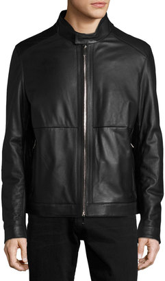 BOSS Classic Leather Biker Jacket, Black
